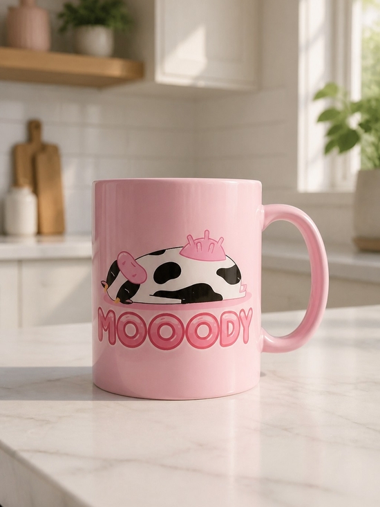 Other - Pink 'Mooody' Cow Graphic Ceramic Mug